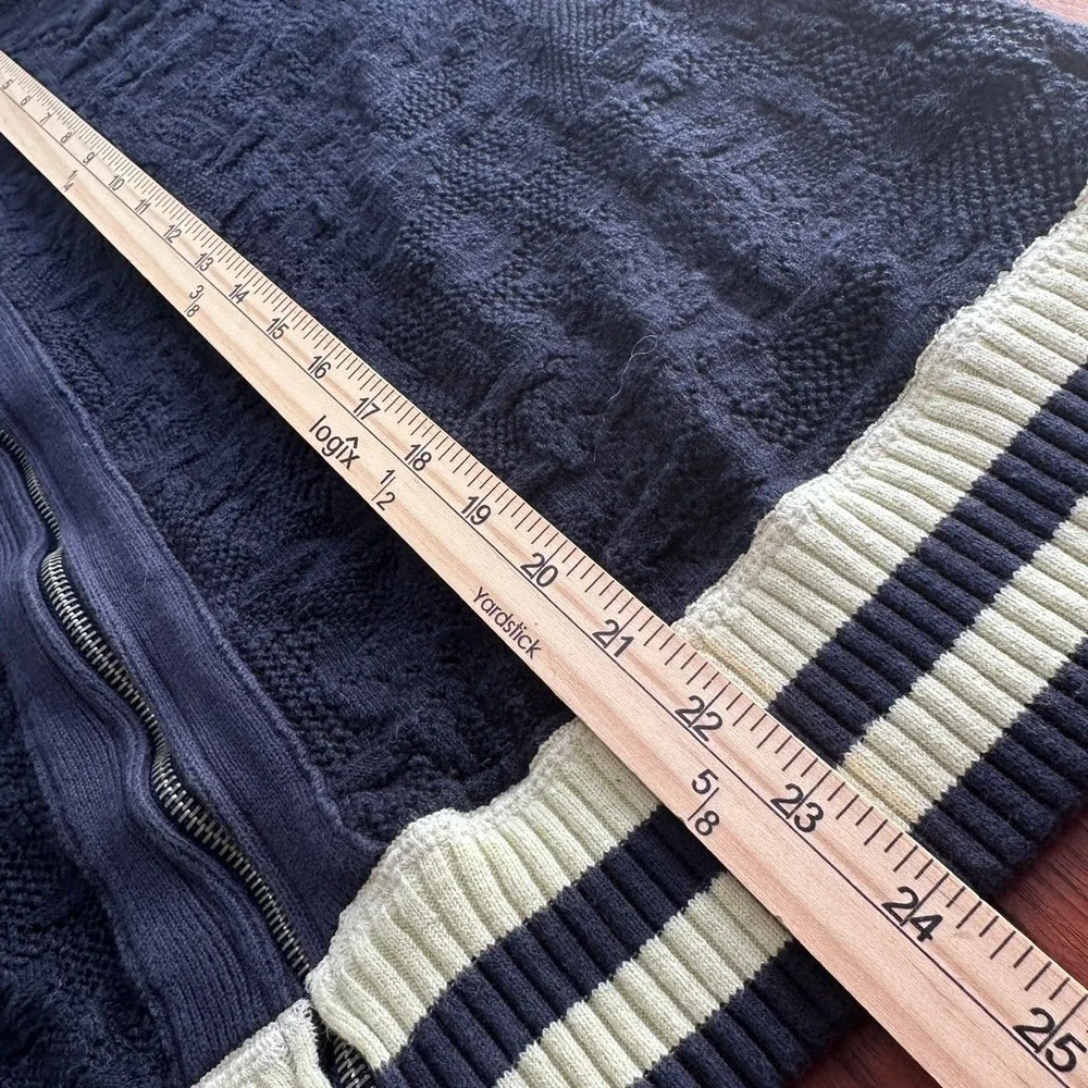 Free People Blue Cream Full‎ Zip Size S Knit Cardigan Varsity Preppy Academia